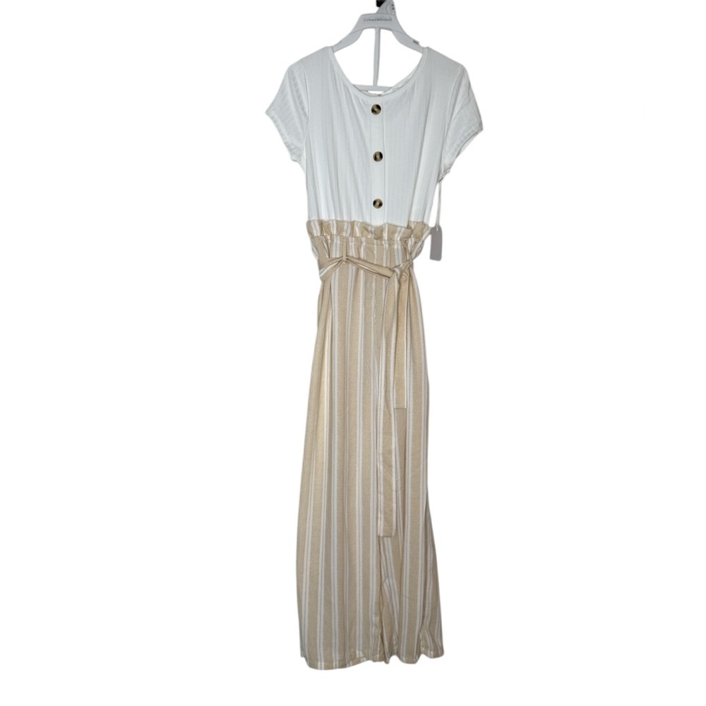 Between girls short sleeve white and beige overall size 12